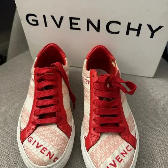 Givenchy Logo Canvas Sneakers Fashion Tennis Shoes Pink Red 37 - Picture 2 of 11